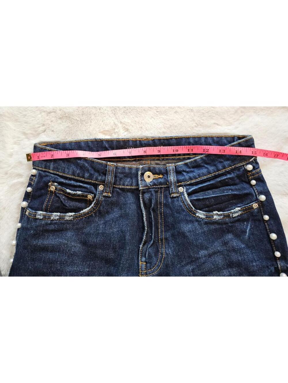 ZARA Trafaluc Cigarette Cuff Faux Pearl Jeans US 4 - Picture 2 of 6